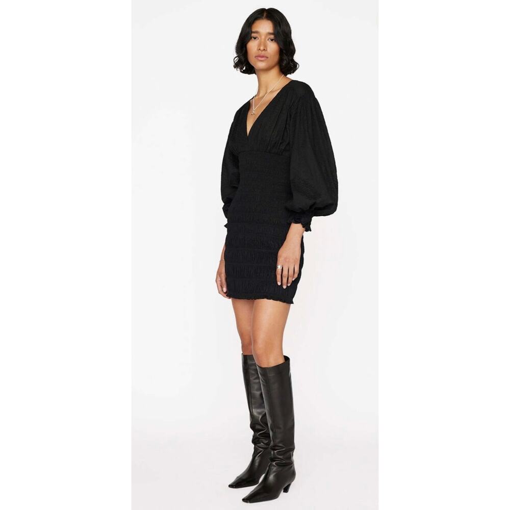 FRAME V-Neck Textured Smocked Blouson Puff Sleeves Mini Dress XS - Picture 13 of 15